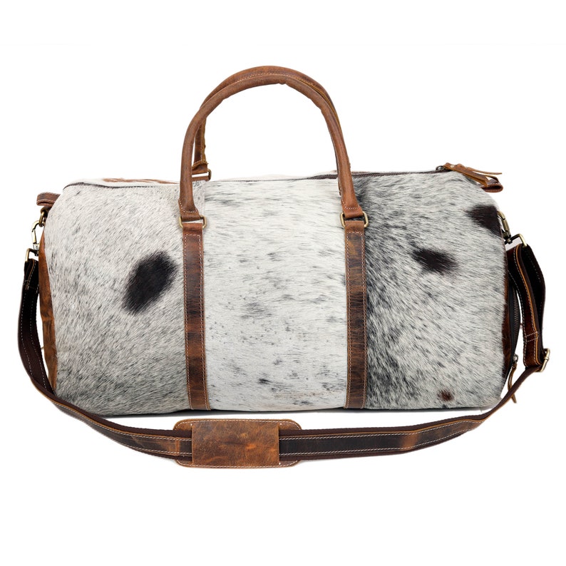 Real Cowhide Leather Duffel Bag Large Cowhide Travel Bag Etsy
