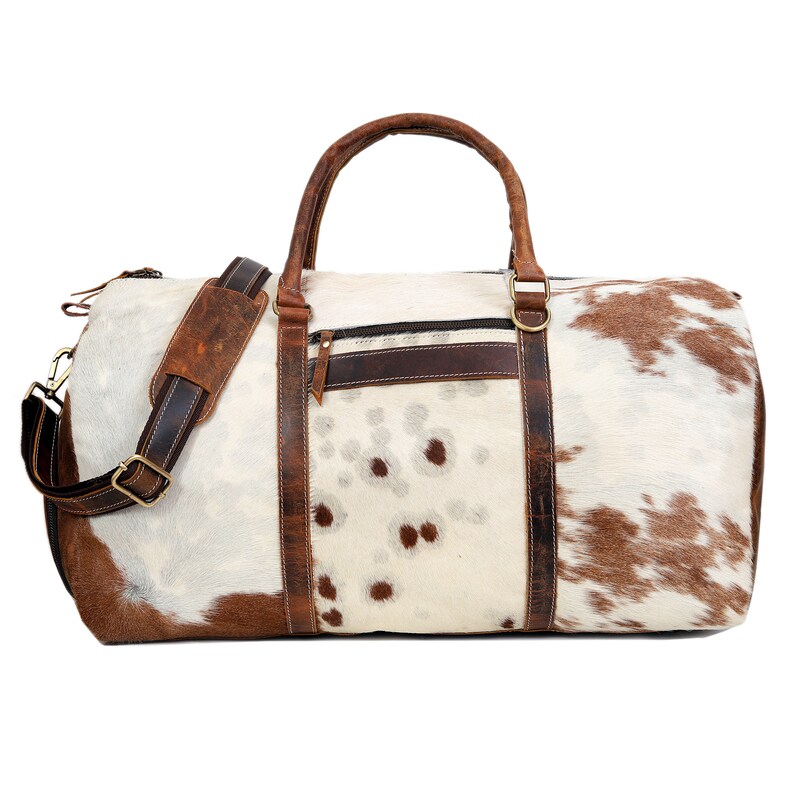 Real Cowhide Leather Duffel Bag Large Cowhide Travel Bag Etsy