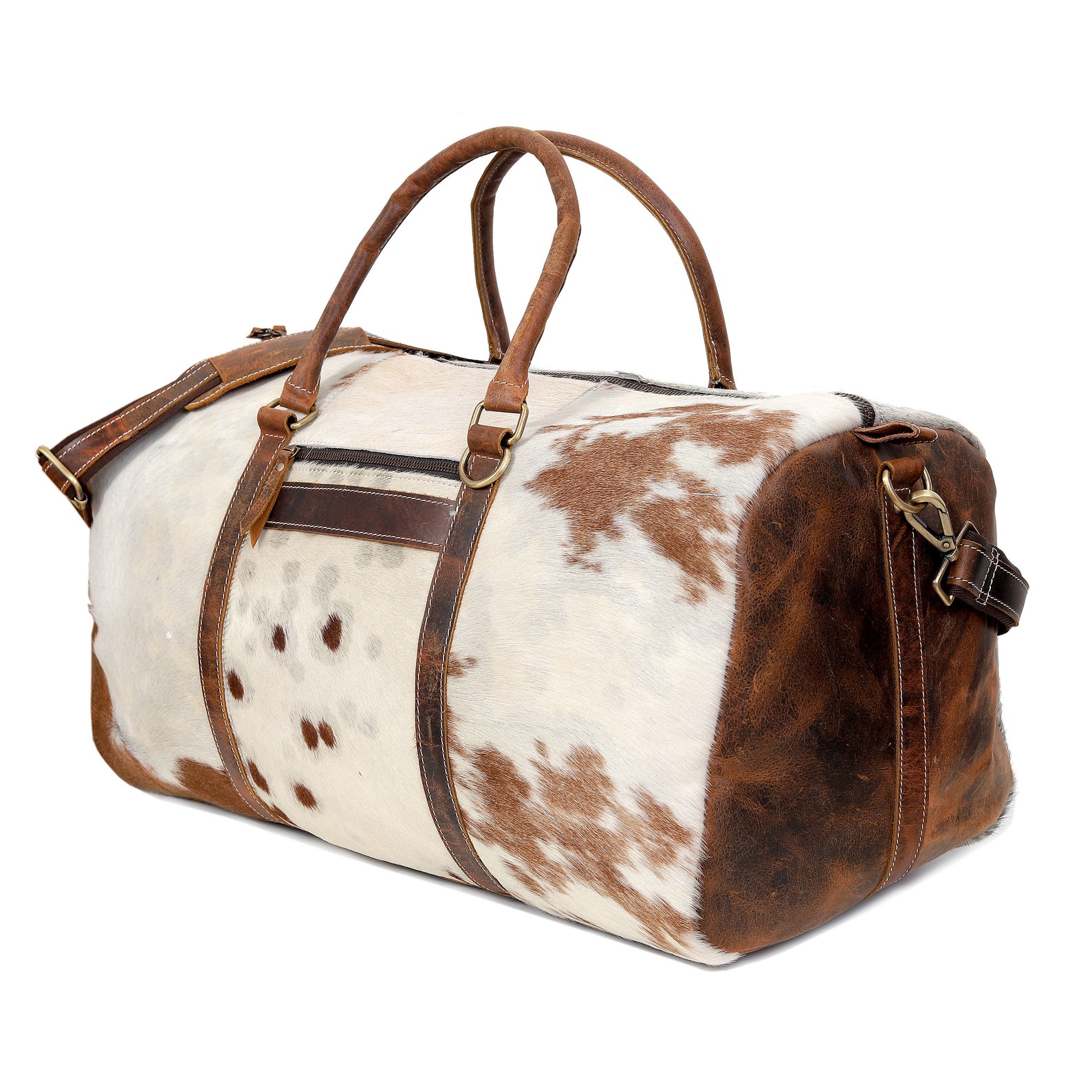 Real Cowhide Leather Duffel Bag Large Cowhide Travel Bag Etsy