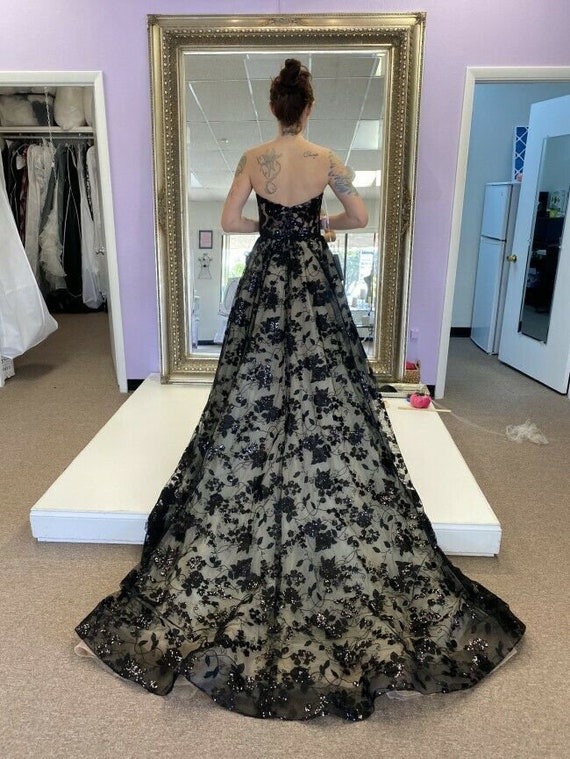 Beautiful Black Bridal Dress Sequins Strapless Beaded Bridal Gown, Black Wedding Gown, Black Wedding Dress