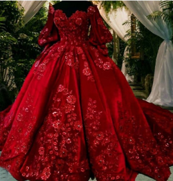 Red Wedding Dress Vintage Princess Ball 