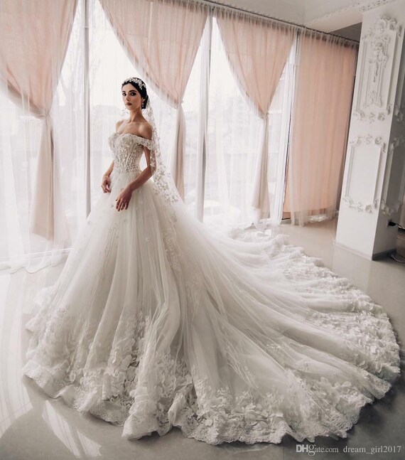 Gorgeous off Shoulder Wedding Dress Cathedral Train Princess | Etsy