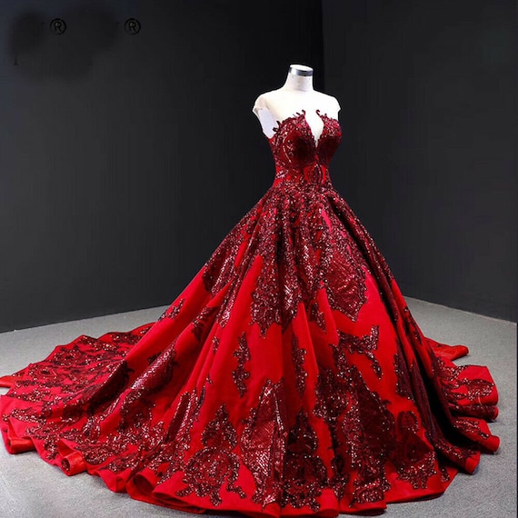 Splendid Red Wedding Dress Red Princess Dress Red - Etsy