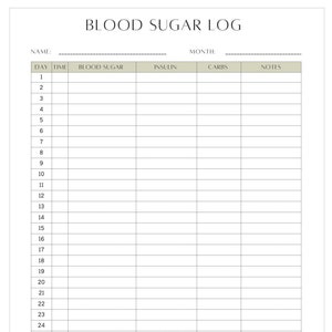 Simple Downloadable Blood Sugar Log Sheet