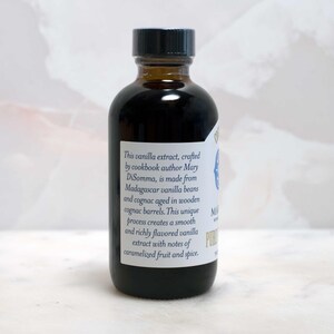 Mary DiSomma's Artisanal Cognac Barrel-aged Madagascar Bourbon Pure Vanilla Extract adds hints of caramelized fruit and spice to your baking recipes.