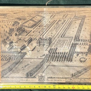 1719 Antique Engraving of Broome Park Kent, Seat of Sir Basil Dixwell Bart., Badeslade / Harris, Framed