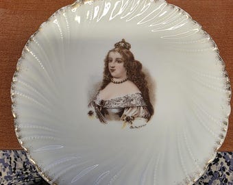 Antique Carlsbad Austria Portrait Plate, Victoria Porcelain Victorian Lady, Bohemian Porcelain Decorative 7"