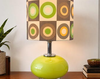 Vintage Lime Green Glass Lamp | Mid Century Modern Lucite Base, Geometric Shade