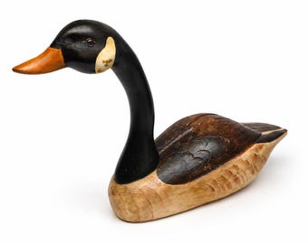 Hand Carved Wooden Canada Goose Decoy | Solid Folk Art Sculpture, Lodge Cabin Decor