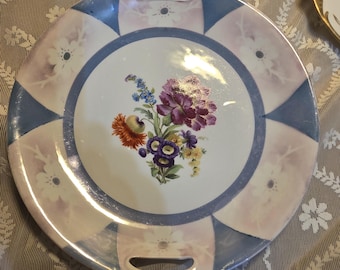 Bavaria Porcelain Cake Plate with Handles, Colorful Floral Motif