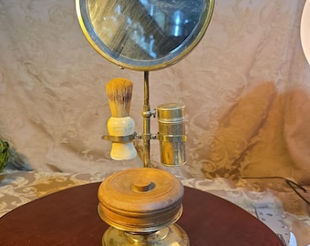 Vintage Brass Gentleman's Shaving Stand with Adjustable Mirror & Soap Dish