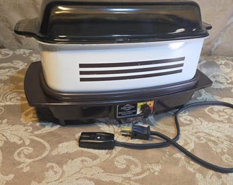 Vtg West Bend Slow Cooker 4 Qt Brown Stripe Smoke Glass Non Stick Griddle Tested