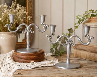 Vintage Royal Holland Pewter Candelabra – Art Deco 2-Arm Candlesticks