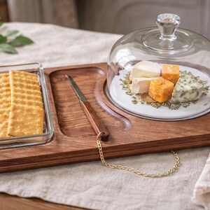 Plat De Service Vintage En Bois Avec Insert Céramique – Fromage Et Crackers
