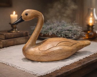 Hand Carved Wooden Swan Decoy signed by R. S. 1985 Folk Art Sculpture