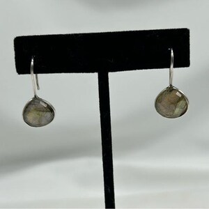 Labradorite bezel-set 925 Sterling Silver Hook earrings not marked but tested