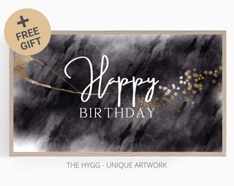 Samsung Frame TV Art - Decorazione murale in marmo nero &quot;Happy Birthday&quot; - Download immediato