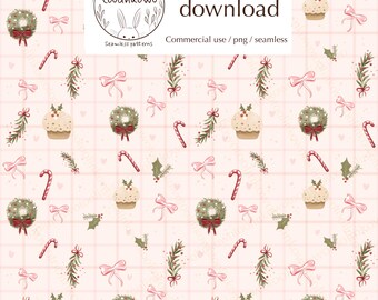 Coquette Christmas Seamless Pattern, Pink Holiday Texture (Commercial Use) (Digital Download)