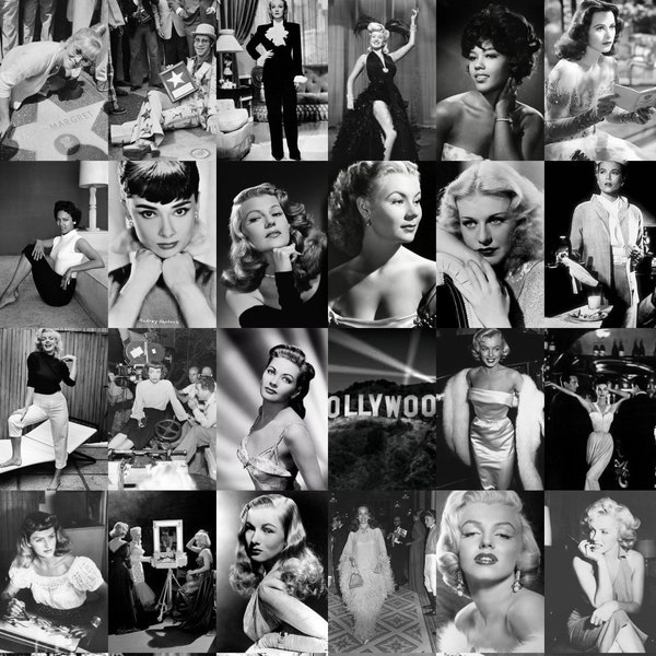 Old Hollywood glamour aesthetic collage kit, Golden age Hollywood aesthetic, Hollywood film stars, Instant download, 4x5 Includes 42 photos