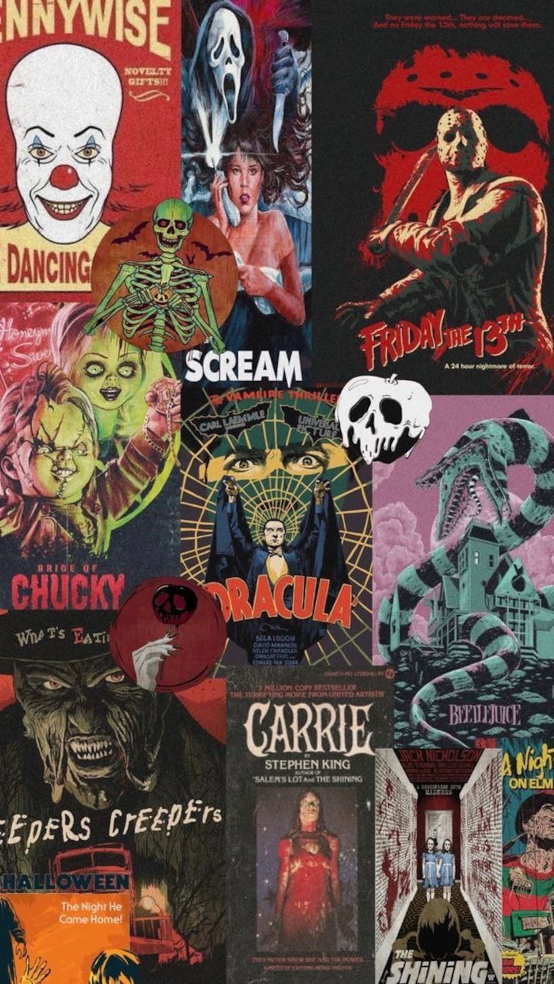 Halloween Movies Aesthetic Collage, Spooky Season Decor, Scary Movie