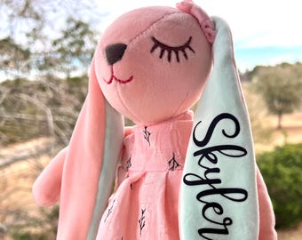 Pink Plush Bunny: Custom Baby Girl Gift, Soft Doll, Christmas Pink Rabbit