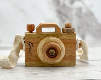 Wooden Camera, Birthday Gift for Girls and Boys, Handmade Montessori Toys Present for Toddlers