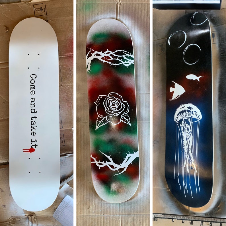 Custom Skateboard Deck Art Gift Skate-able 8.0 Inch Board Width Spray Paint Art image 1