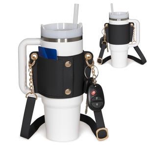 Leren draagriem voor Stanley beker: 40 oz en 30 oz | Flessenhouder verstelbare riem|Stanley-accessoires|Kaarthouder|Sleutelhanger/antislipkussen