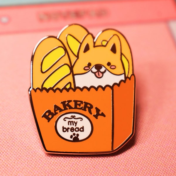 Baguette Bread Corgi Bakery | Hard Enamel Pin | Food | Cute, Kawaii | Corgi Pin | Dogs