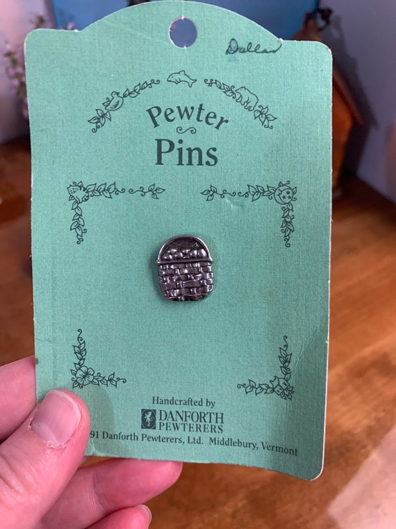 Pewter Basket Pin- Vintage 1991 Danforth Pewterer… - image 2