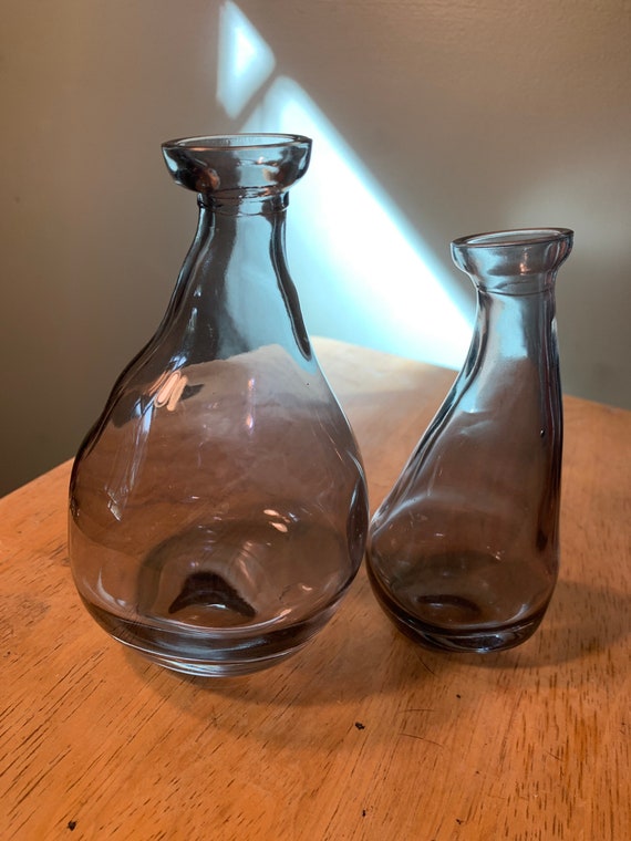 Clear Gray Vases Set of Two Vintage Uniquely Shaped Vases in Etsy