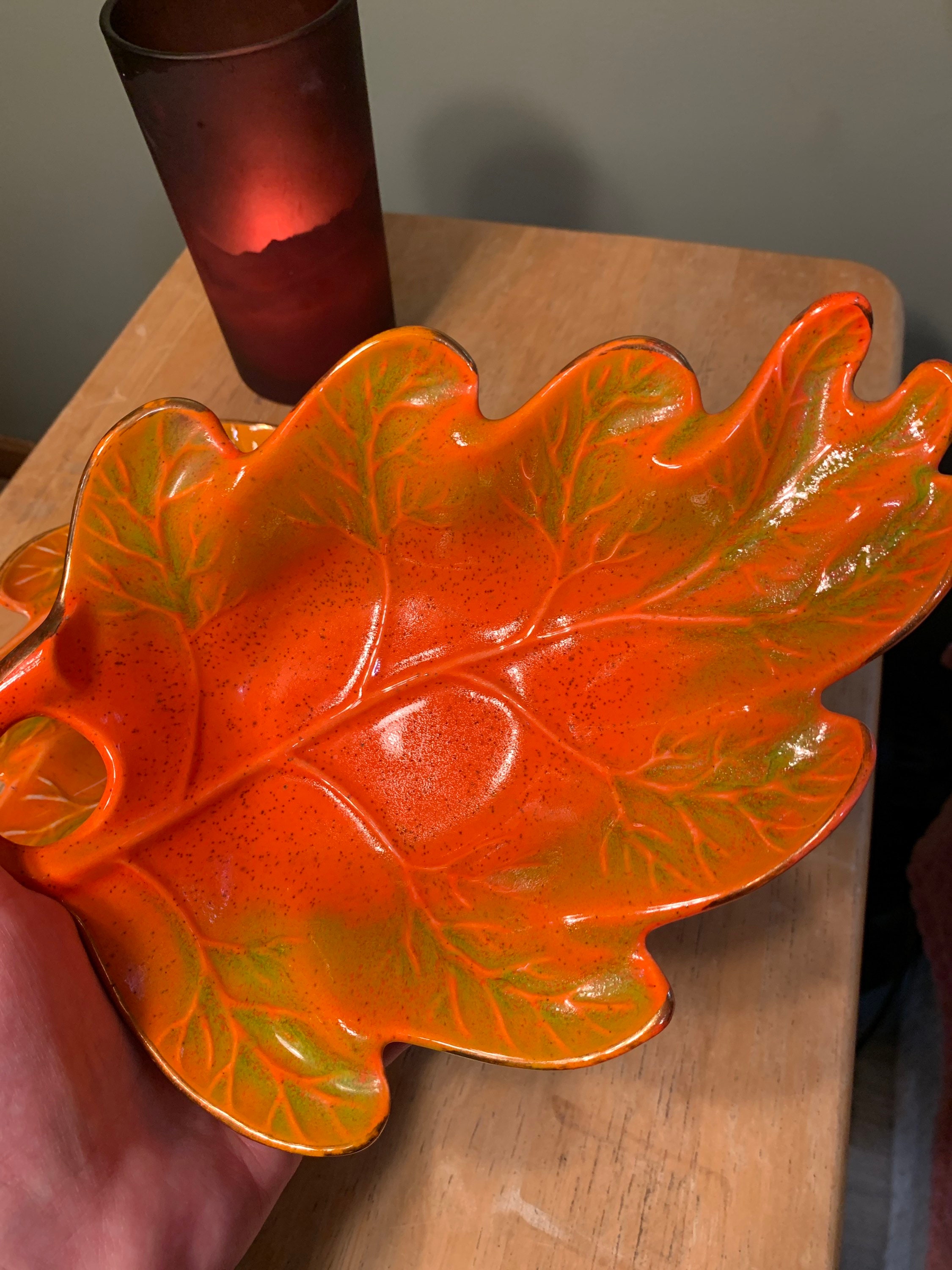 Fall Leaf Bowls Set of Two USA 809 Vintage Ceramic Bowls With Gold Trim