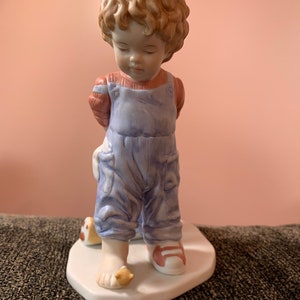 Porcelain Boy Carrying Teddy Bear Figurine by Papel In Excellent Condition!