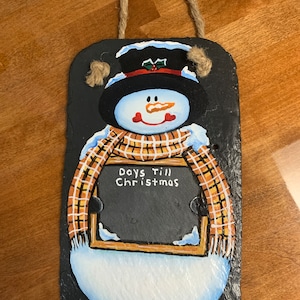 Hand Painted Snowman Slate- Vintage Hand Painted Snowman “Days Till Christmas” for Writing with Chalk in Excellent Condition!