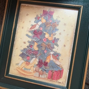 Christmas Wall Decor- Vintage Framed Partridge on a Pear Tree Holiday Wall Hanging in Excellent Condition!