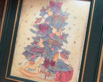 Christmas Wall Decor- Vintage Framed Partridge on a Pear Tree Holiday Wall Hanging in Excellent Condition!