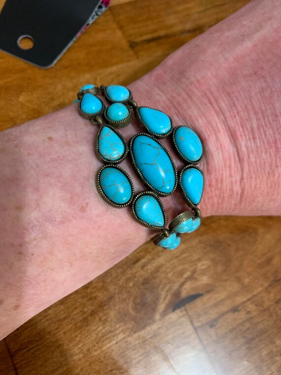 Paparazzi Brass Bracelet Adjustable Brass Bracelet With Teal