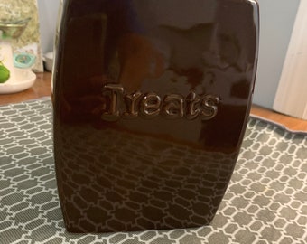 Dog Treat Canister- Vintage Ceramic Brown and Beige Lidded “Treats” Canister in Excellent Condition!