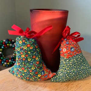 Christmas Set of Two Hand Made Vintage Cloth Bell Ornaments in Excellent Condition!
