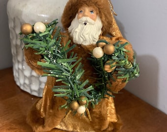 Christmas Santa Claus Ornament/Tree Topper- Vintage Small Santa with Garland and Christmas  Balls in Great Condition!