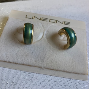 Vintage Line One Gold and Green Hoop Earrings