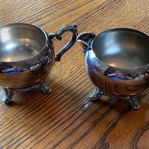 Silver Vintage Creamer Pitcher and Sugar Bowl with Handles in Great Condition!