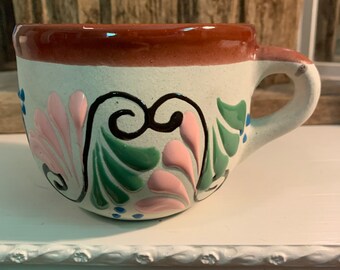Taza grande de cerámica vintage, hecha y pintada a mano, ¡en excelente estado!