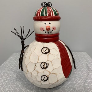 Christmas or Winter Snowman with Metal Arms, Buttons, and Hat Accent Vintage in Excellent Condition!