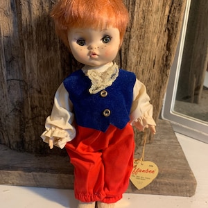 Collectible Vintage EFFANBEE Doll Corp Red Headed Boy Doll with Ruffles and Vest in Great Condition with Tag!