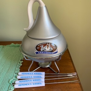 Hershey’s Chocolate 100th Anniversary Vintage Fondue Pot with Stand and Forks in Excellent Condition!