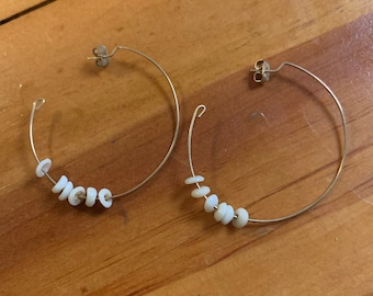 Vintage Gold Earrings with Tiny White Shells in Excellent Condition!