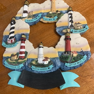Lighthouse Wreath- 2000 Vintage Poly Lighthouse Wreath in Original Box in Great Condition!