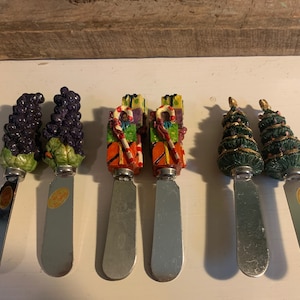 Festive Vintage Ceramic and Metal Sets of Spreaders Your Choice of Three Sets in Excellent Condition!
