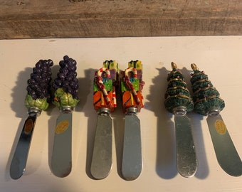 Festive Vintage Ceramic and Metal Sets of Spreaders Your Choice of Three Sets in Excellent Condition!